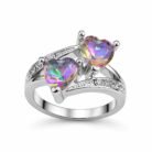 Aurora Double Heart 925 Sterling Silver Cubic Zirconia Ring