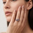 Aurora Double Heart 925 Sterling Silver Cubic Zirconia Ring model showcase