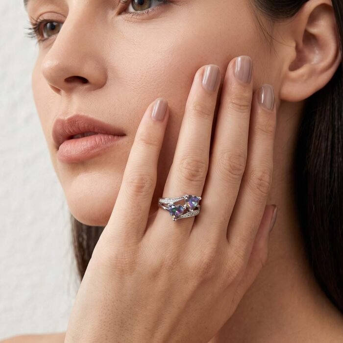 Aurora Double Heart 925 Sterling Silver Cubic Zirconia Ring model showcase Aurora Double Heart 925 Sterling Silver Cubic Zirconia Ring model showcase