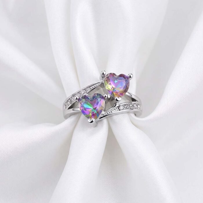 Aurora Double Heart 925 Sterling Silver Cubic Zirconia Ring wrapped in material Aurora Double Heart 925 Sterling Silver Cubic Zirconia Ring wrapped in material