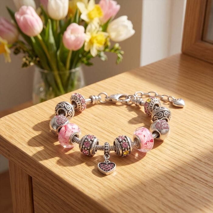 Elegant Silver Charm Bracelet on table high quality cheap price Elegant Silver Charm Bracelet on table high quality cheap price