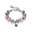 Elegant Silver Charm Bracelet with Pink Crystal Beads & Heart Pendant Womens Fashion Jewelry 5