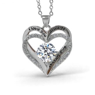 Stainless Steel "I Love You Always and Forever" Heart Pendant Necklace with Brilliant Cubic Zirconia