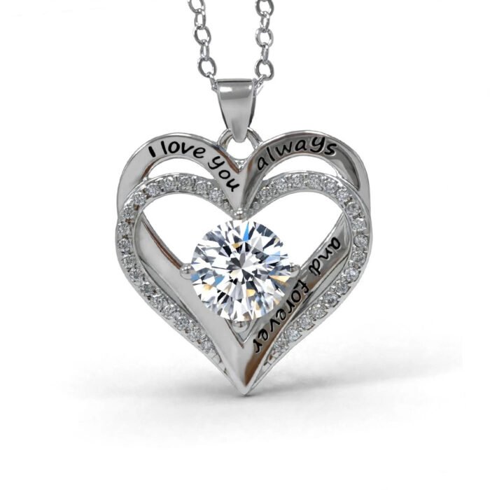 Stainless Steel I Love You Always and Forever Heart Pendant Necklace with Brilliant Cubic Zirconia Stainless Steel I Love You Always and Forever Heart Pendant Necklace with Brilliant Cubic Zirconia