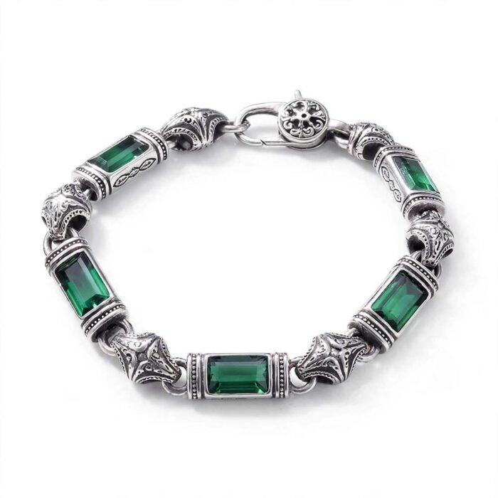 Vintage Unisex 925 Sterling Silver Bracelet with Emerald Green Crystal Accents quality cheap jewelry Vintage Unisex 925 Sterling Silver Bracelet with Emerald Green Crystal Accents quality cheap jewelry